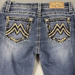 Miss MEE WOMENS 34  Boot Cut Jeans Embellished WHISKERING THICK STITCH